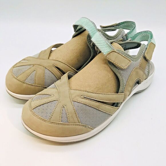 Easy Spirit Explore 24 SeeSplash Women's 10WW Tan/Mint Leather Slingback Sandal - Picture 3 of 11